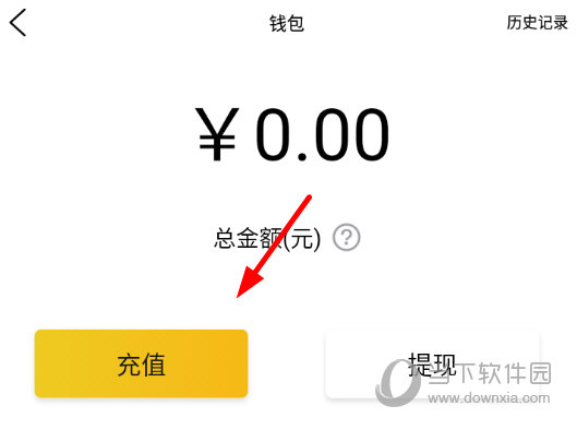 在“钱包”界面点击“充值”按钮